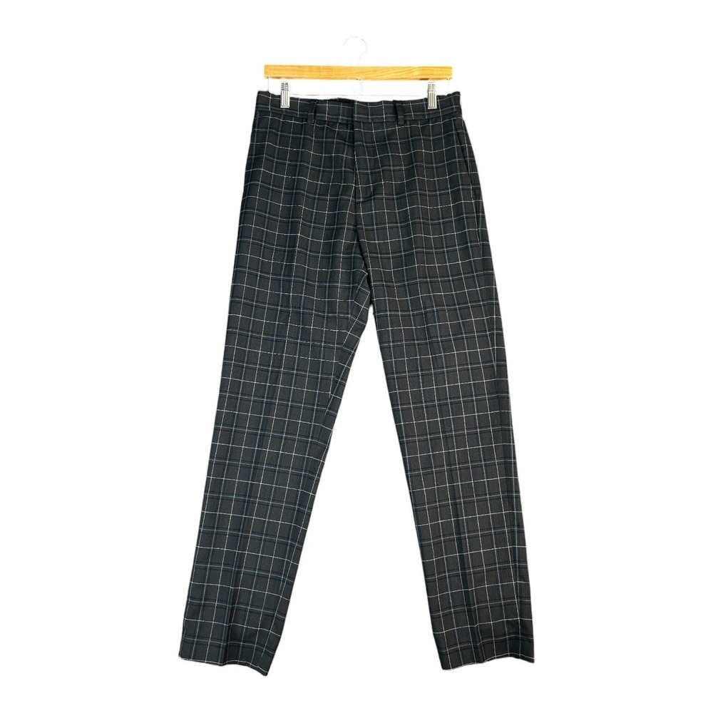 H&M Mens Slim Fit Plaid Dress Pants Black Blue White Size 29W 29L